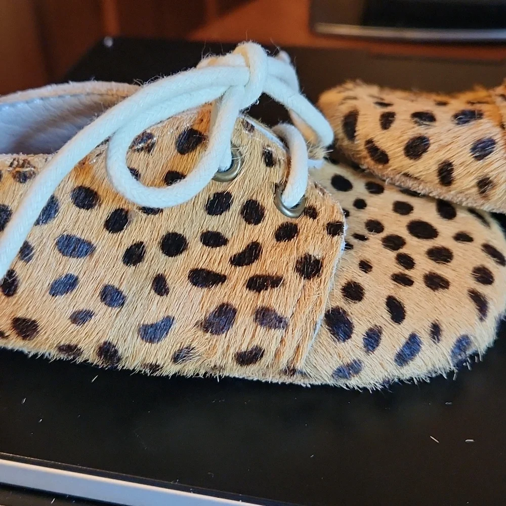 Monkey Feet Tan and Black Leopard Print Faux Fur Baby Shoes 6-12months